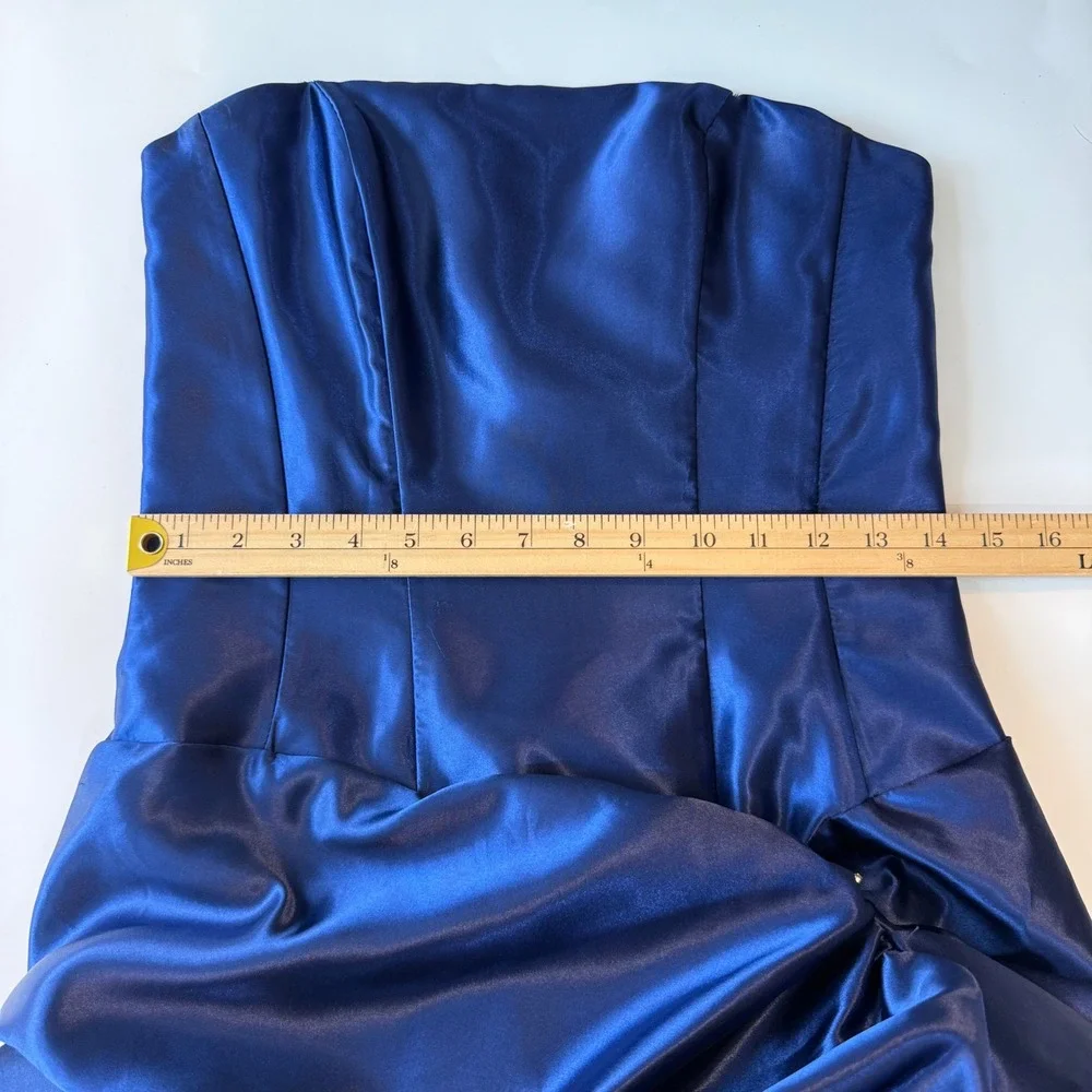 Jessica McClintock Gunne Sax Blue Satin Mini‎ Dress Vintage Y2K Bubble Hem Prom